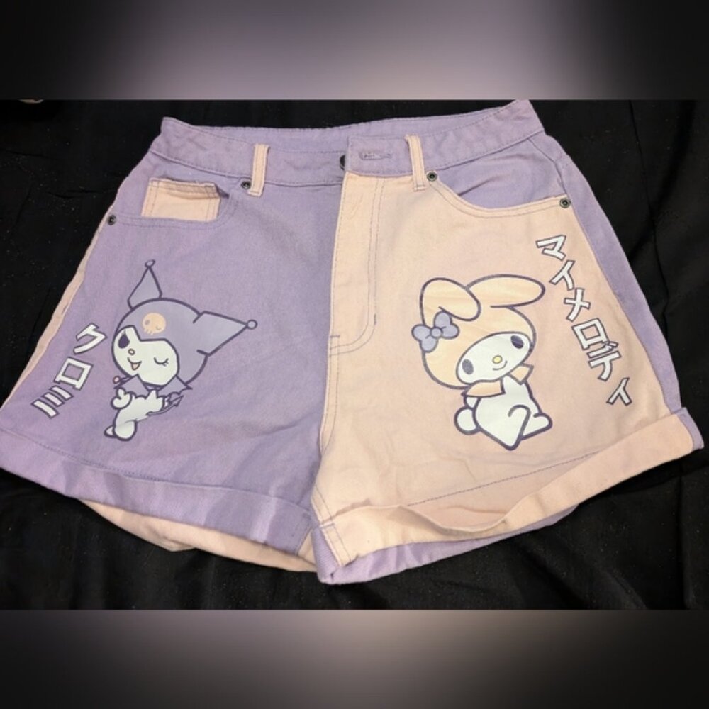 My Melody & Kuromi Pastel Color-Block Girls Denim Shorts
